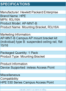 HPE R3J16A AP-MNT-B Mounting Bracket for Wireless Access Point