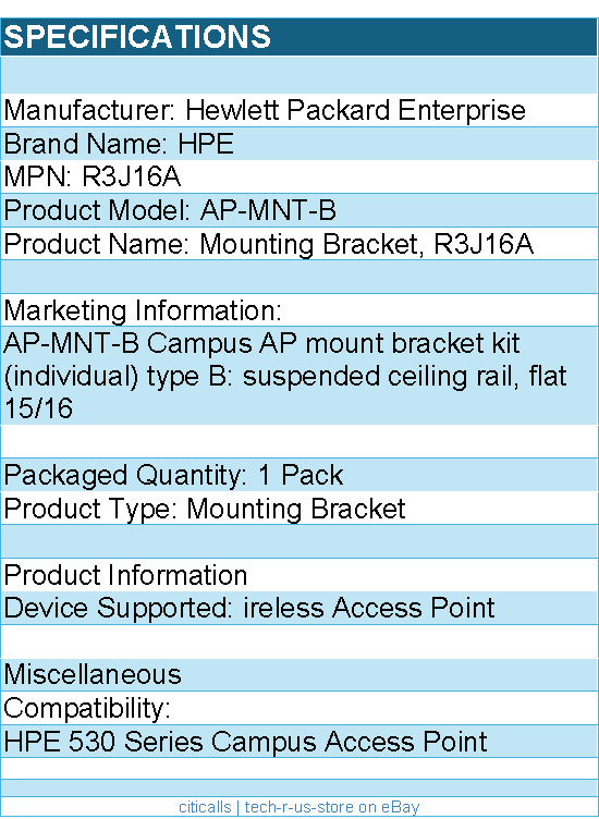 HPE R3J16A AP-MNT-B Mounting Bracket for Wireless Access Point