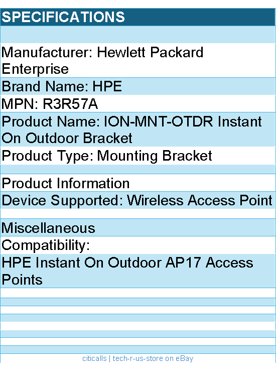 HPE R3R57A Mounting Bracket for HPE Instant On Outdoor AP17 Access Points