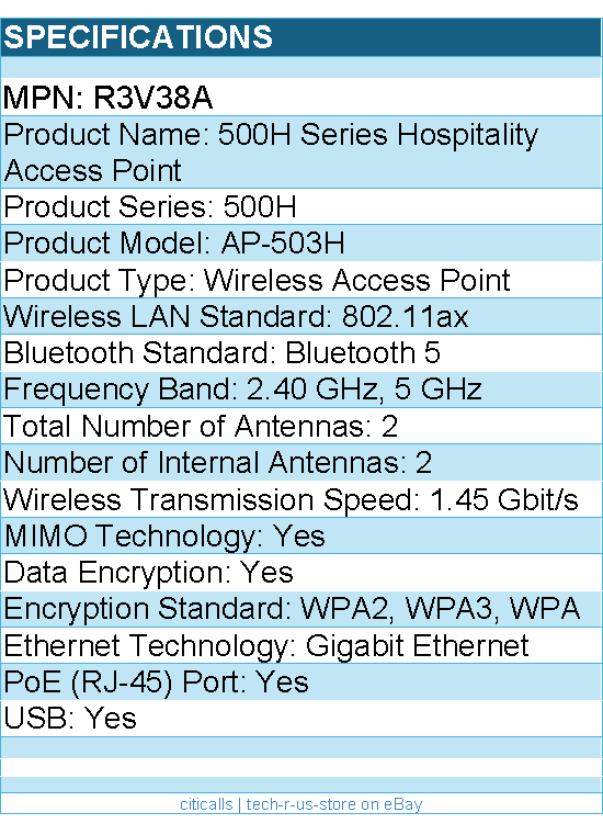HPE R3V38A AP-503H 802.11ax 1.45 Gbit/s Wireless Access Point
