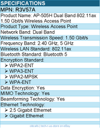 HPE R3V57A AP-505H Dual Band 802.11ax 1.50 Gbit/s Wireless Access Point