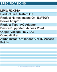 HPE R3X86A Instant On 48V/50W Power Adaptor - 48 V DC Output