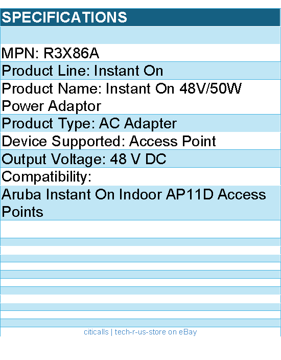 HPE R3X86A Instant On 48V/50W Power Adaptor - 48 V DC Output