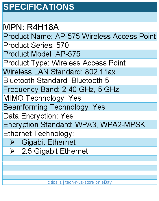 HPE R4H18A AP-575 802.11ax Wireless Access Point - 2.40 GHz, 5 GHz