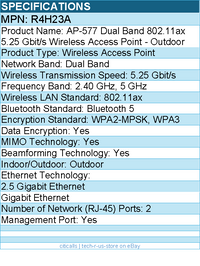 HPE R4H23A AP-577 Dual Band 802.11ax 5.25 Gbit/s Wireless Access Point - Outdoor