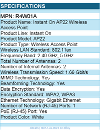 HPE R4W01A Instant On AP22 802.11ax 1.66 Gbit/s Wireless Access Point