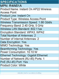 HPE R4W01A Instant On 802.11ax 1.66 Gbit/s Wireless Access Point - 10.10 W