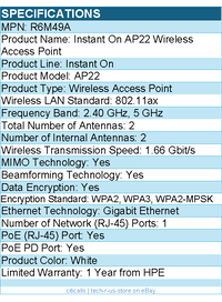 HPE R6M49A Instant On AP22 802.11ax 1.66 Gbit/s Wireless Access Point