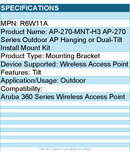 HPE R6W11A Mounting Bracket for Aruba 360 Series Wireless Access Point