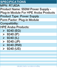 HPE R7J63A 550W Power Supply - Plug-in Module For HPE Aruba Products: 9240 (EG)