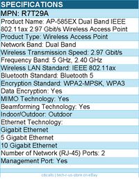 HPE R7T29A AP-585EX Dual Band IEEE 802.11ax 2.97 Gbit/s Wireless Access Point