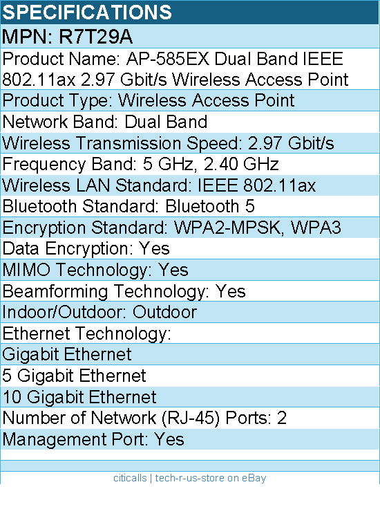 HPE R7T29A AP-585EX Dual Band IEEE 802.11ax 2.97 Gbit/s Wireless Access Point