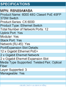 HPE R8N89A#ABA 6000 48G Class4 PoE 4SFP 370W Ethernet Switch - 12 Ports