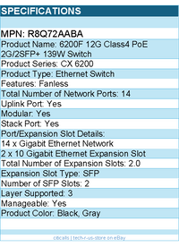 HPE R8Q72AABA 6200F 12G Class4 PoE 2G/2SFP+ 139W Ethernet Switch - 14 Ports