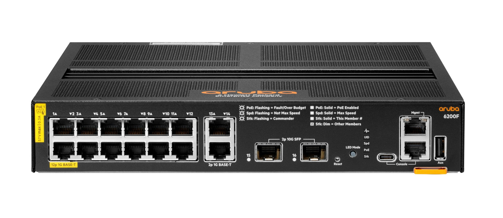 HPE R8Q72AABA 6200F 12G Class4 PoE 2G/2SFP+ 139W Ethernet Switch - 14 Ports