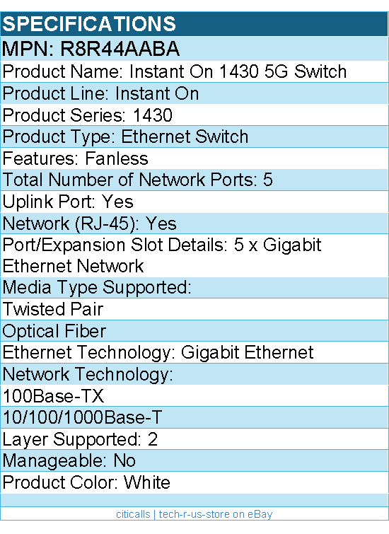 HPE R8R44AABA Instant On 1430 5G  Ethernet Switch - 5 Ports