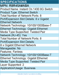 HPE R8R45A#ABA Instant On 1430 8G Switch - 8 Ports - Gigabit Ethernet - 2 Layer
