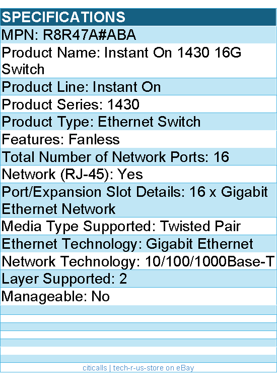 HPE R8R47A#ABA Instant On 1430 16G Switch - 16 Ports - Gigabit Ethernet