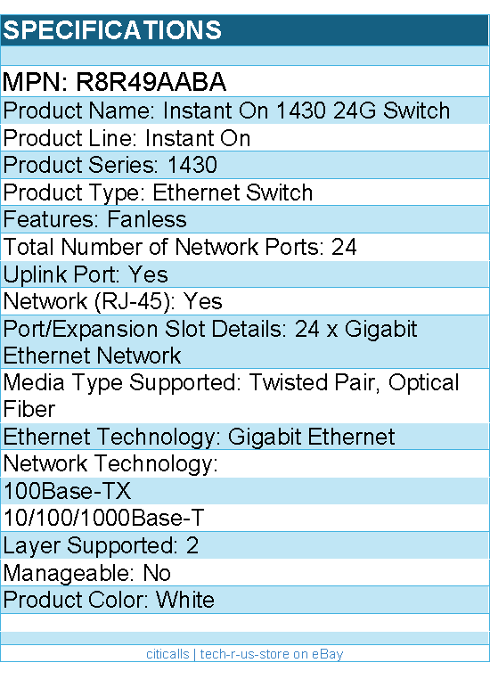 HPE R8R49A#ABA Instant On 1430 24G Ethernet Switch - 24 Ports