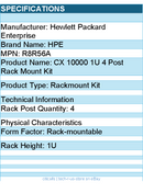 HPE R8R56A Aruba Networking CX 10000 1U 4 post Rack Mount Kit