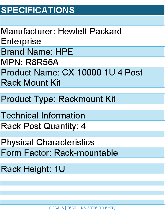 HPE R8R56A Aruba Networking CX 10000 1U 4 post Rack Mount Kit