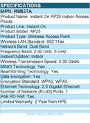 HPE R9B27A Instant On AP25 Dual Band 802.11ax 5.30 Gbit/s Wireless Access Point
