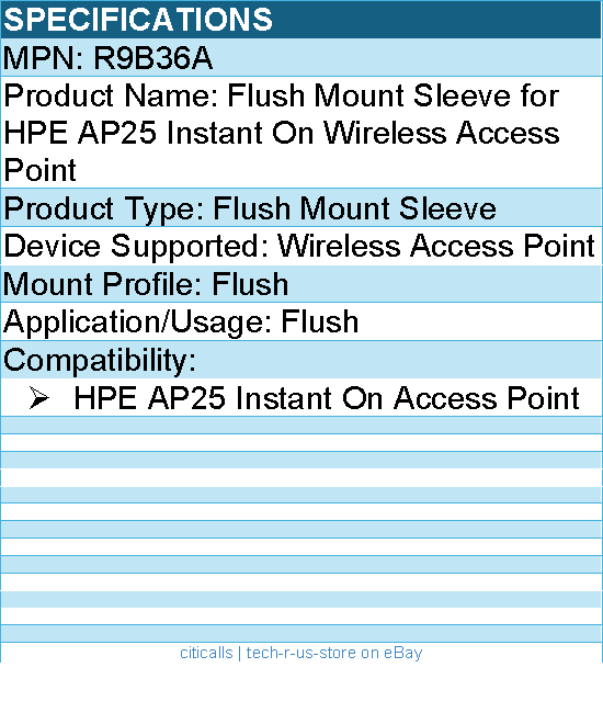 HPE R9B36A Flush Mount Sleeve for HPE AP25 Instant On Wireless Access Point