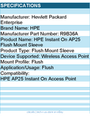 HPE R9B36A Flush Mount Sleeve for Wireless Access Point