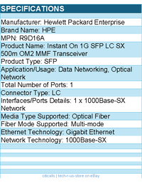 HPE R9D16A Instant On 1G SFP LC SX 500m OM2 MMF Transceiver -For Data Networking