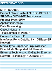 HPE R9D18A Instant On 10G SFP+ LC SR 300m OM3 MMF Transceiver