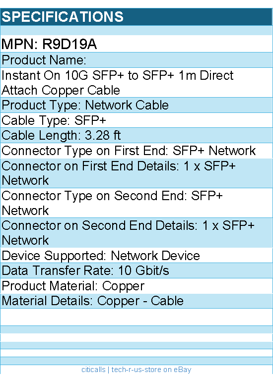 HPE R9D19A Instant On 10G SFP+ to SFP+ 1m Direct Attach Copper Cable