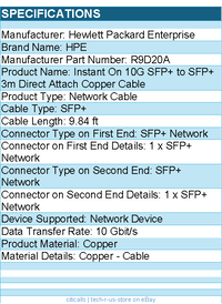 HPE R9D20A Instant On 10G SFP+ to SFP+ 3m Direct Attach Copper Cable