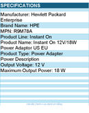 HPE R9M78A Instant On 12V/18W Power Adaptor US EU - 18 W - 12 V Output