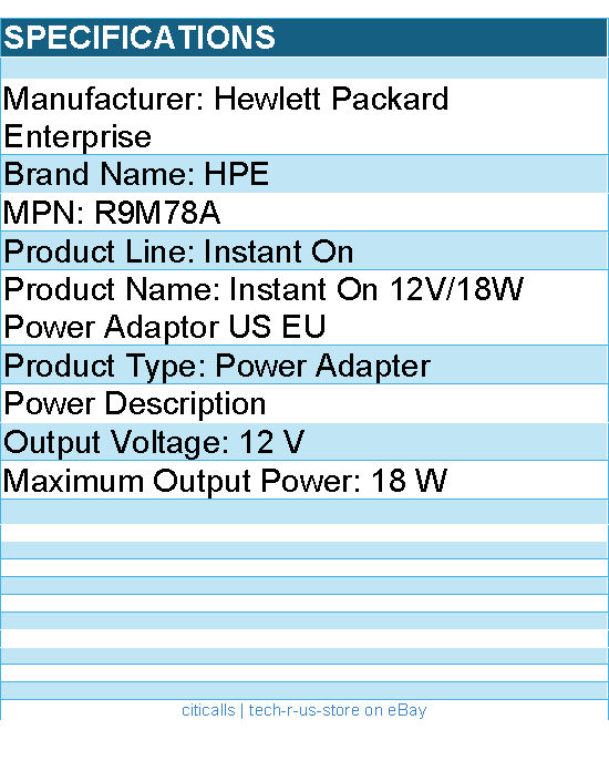 HPE R9M78A Instant On 12V/18W Power Adaptor US EU - 18 W - 12 V Output