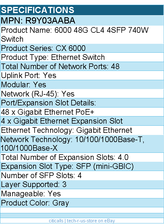HPE R9Y03AABA 6000 48G CL4 4SFP 740W Switch - 48 Ports - Manageable