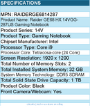 MSI RAIDERGE6814287 Raider GE68 HX 14VGG-287US 16" Gaming Notebook