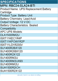 BTI RBC24-SLA24-BTI UPS Replacement Battery Cartridge - 12 V DC - for APC UPS
