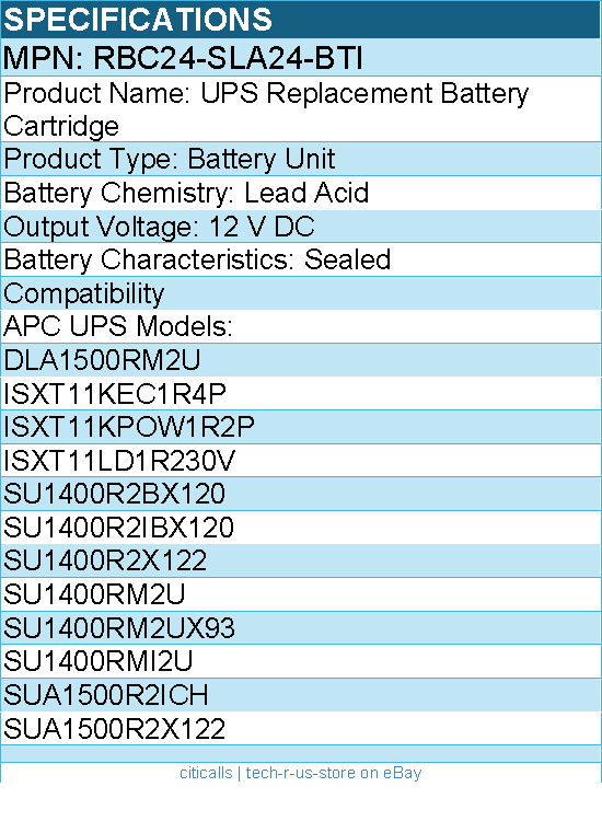 BTI RBC24-SLA24-BTI UPS Replacement Battery Cartridge - 12 V DC - for APC UPS