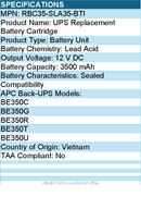 BTI RBC35-SLA35-BTI UPS Replacement Battery Cartridge - 12 V DC for APC Back-UPS
