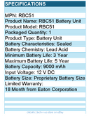 Eaton Tripp Lite Series RBC51 UPS Replacement Battery Cartridge for APC, Belkin