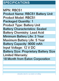 Eaton Tripp Lite Series RBC51 UPS Replacement Battery Cartridge for APC, Belkin