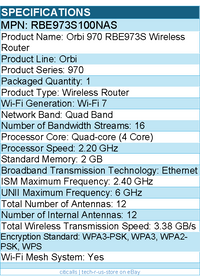 Netgear RBE973S-100NAS Orbi RBE973S Wi-Fi 7 - Ethernet Wireless Router