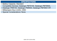 Datalogic RBP-PM91 Battery for Barcode Scanner - Battery Rechargeable - 3350 mAh