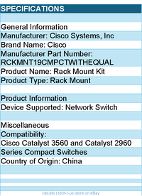 Cisco RCKMNT19CMPCTWITHEQUAL Rack Mount Kit - 3560 & 2960 Series Switches