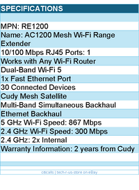 Cudy RE1200 AC1200 Mesh Wi-Fi Range Extender - Dual-Band - Retail