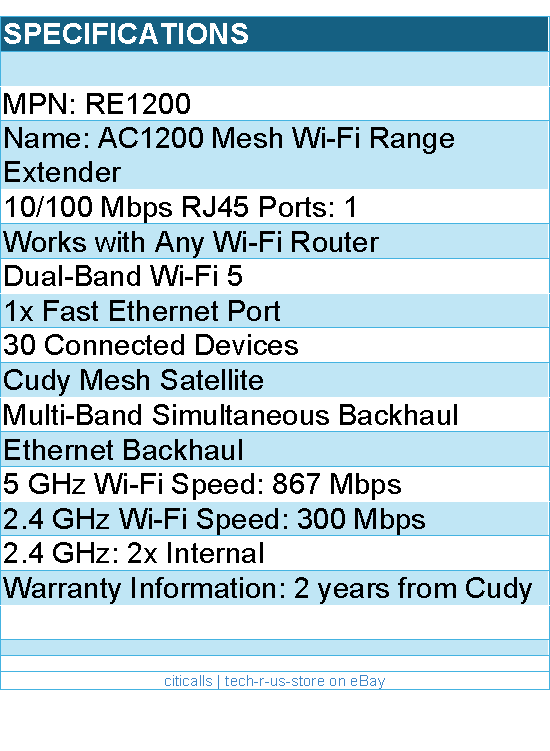 Cudy RE1200 AC1200 Mesh Wi-Fi Range Extender - Dual-Band - Retail