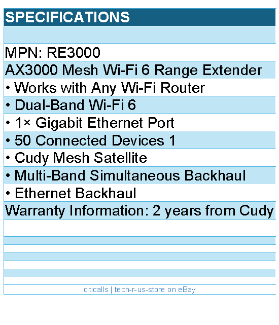 Cudy RE3000 AX3000 Dual Band Wi-Fi 6 Range Extender Retail