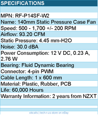NZXT RF-P14SF-W2 Fan - F140P 140mm Static Pressure Fans Single Pack White Retail