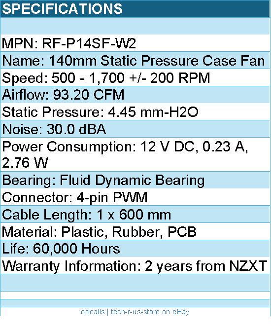 NZXT RF-P14SF-W2 Fan - F140P 140mm Static Pressure Fans Single Pack White Retail