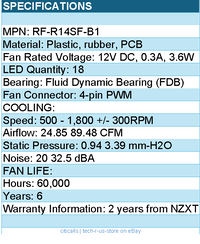 NZXT RF-R14SF-B1 F140 RGB 140mm Fan FDB 12V DC 4-pin PWM Black Retail